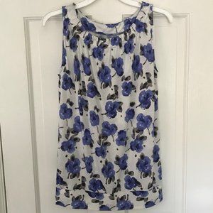NWT Ann Taylor LOFT Gray & Blue Floral Print Sleeveless Size S Top